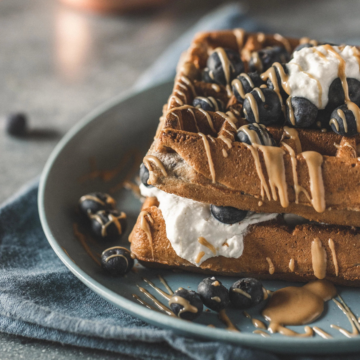 Blueberry Thick and Fluffy Power Waffles